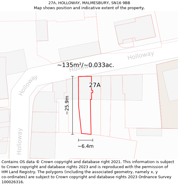 27A, HOLLOWAY, MALMESBURY, SN16 9BB: Plot and title map