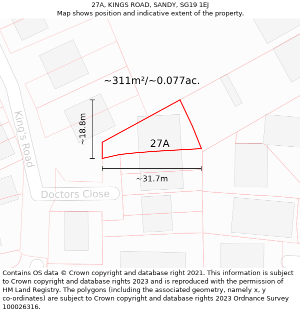 27A, KINGS ROAD, SANDY, SG19 1EJ: Plot and title map