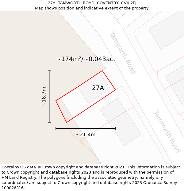 27A, TAMWORTH ROAD, COVENTRY, CV6 2EJ: Plot and title map