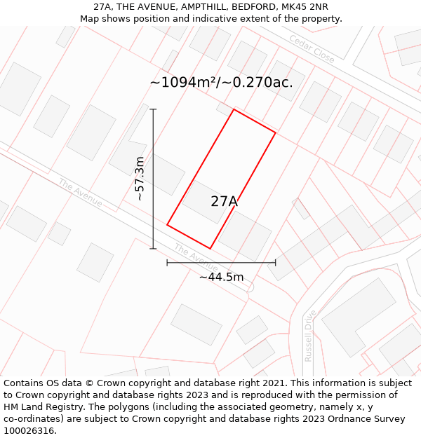 27A, THE AVENUE, AMPTHILL, BEDFORD, MK45 2NR: Plot and title map