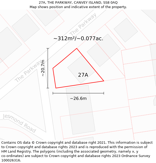 27A, THE PARKWAY, CANVEY ISLAND, SS8 0AQ: Plot and title map