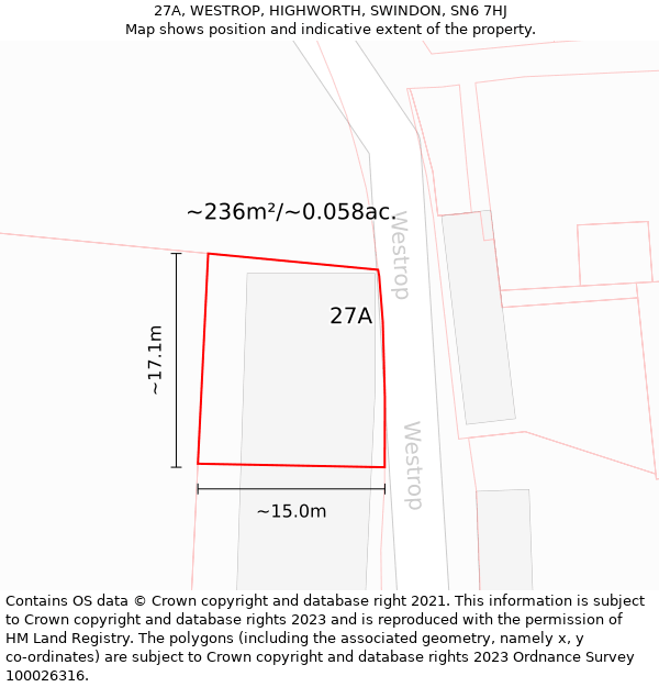 27A, WESTROP, HIGHWORTH, SWINDON, SN6 7HJ: Plot and title map