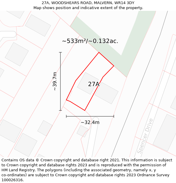 27A, WOODSHEARS ROAD, MALVERN, WR14 3DY: Plot and title map