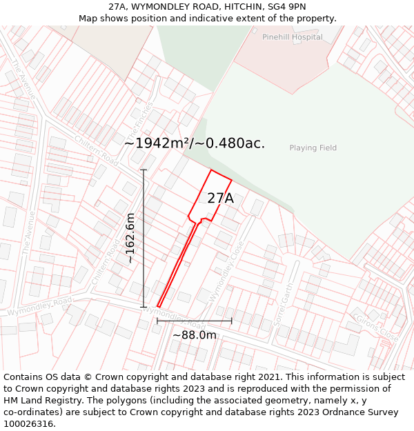 27A, WYMONDLEY ROAD, HITCHIN, SG4 9PN: Plot and title map