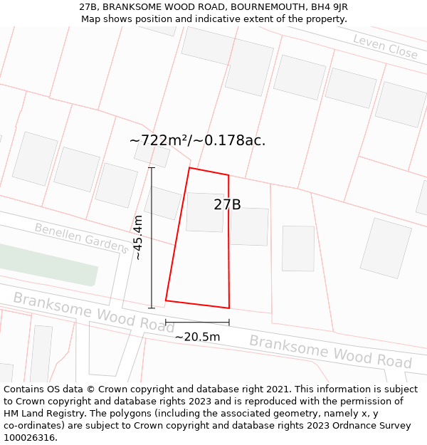 27B, BRANKSOME WOOD ROAD, BOURNEMOUTH, BH4 9JR: Plot and title map