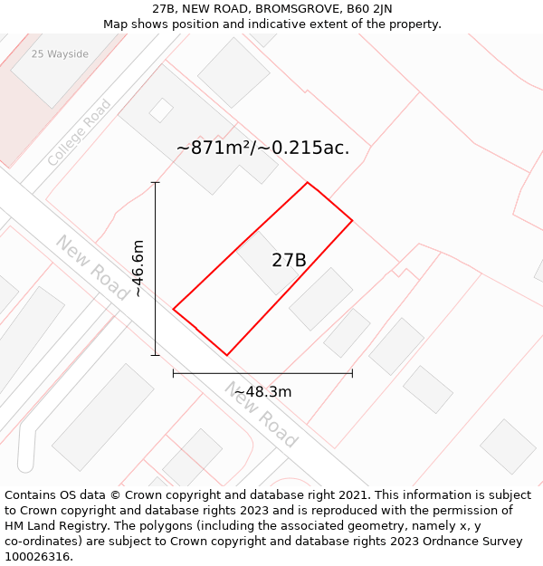 27B, NEW ROAD, BROMSGROVE, B60 2JN: Plot and title map