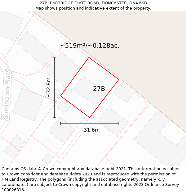 27B, PARTRIDGE FLATT ROAD, DONCASTER, DN4 6SB: Plot and title map