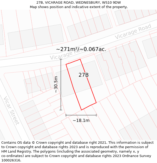 27B, VICARAGE ROAD, WEDNESBURY, WS10 9DW: Plot and title map