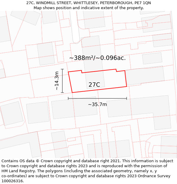 27C, WINDMILL STREET, WHITTLESEY, PETERBOROUGH, PE7 1QN: Plot and title map