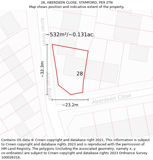 28, ABERDEEN CLOSE, STAMFORD, PE9 2TN: Plot and title map