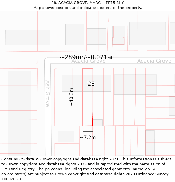 28, ACACIA GROVE, MARCH, PE15 8HY: Plot and title map