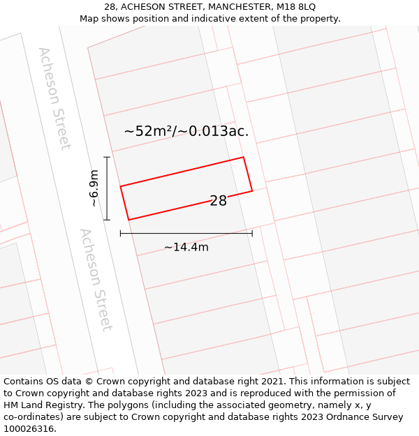 28, ACHESON STREET, MANCHESTER, M18 8LQ: Plot and title map