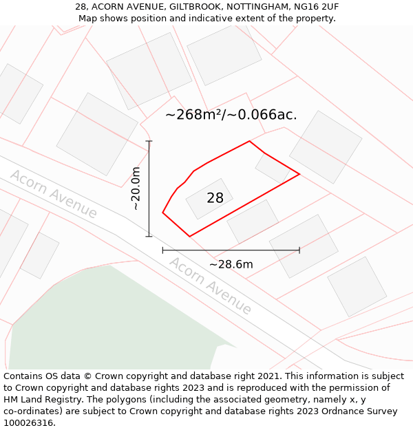 28, ACORN AVENUE, GILTBROOK, NOTTINGHAM, NG16 2UF: Plot and title map