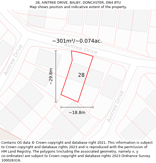 28, AINTREE DRIVE, BALBY, DONCASTER, DN4 8TU: Plot and title map