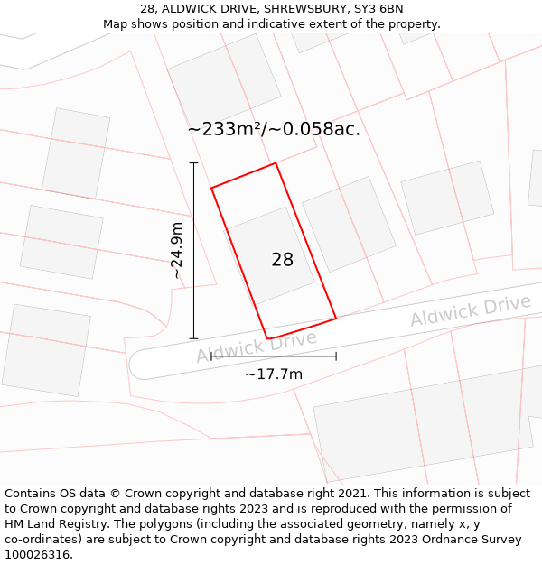 28, ALDWICK DRIVE, SHREWSBURY, SY3 6BN: Plot and title map