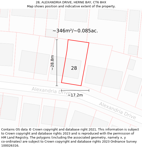 28, ALEXANDRIA DRIVE, HERNE BAY, CT6 8HX: Plot and title map