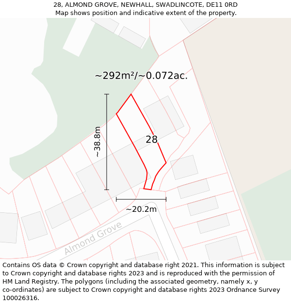 28, ALMOND GROVE, NEWHALL, SWADLINCOTE, DE11 0RD: Plot and title map