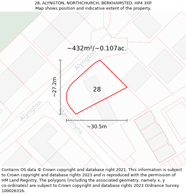 28, ALYNGTON, NORTHCHURCH, BERKHAMSTED, HP4 3XP: Plot and title map