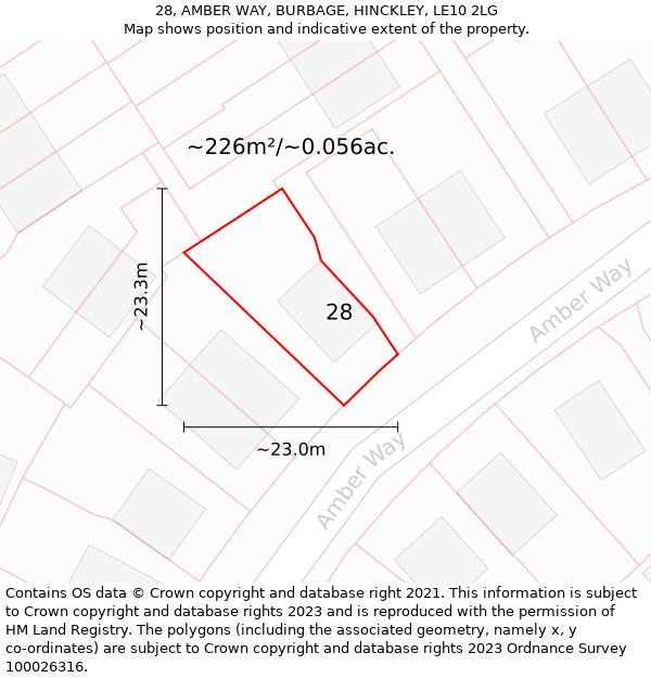 28, AMBER WAY, BURBAGE, HINCKLEY, LE10 2LG: Plot and title map