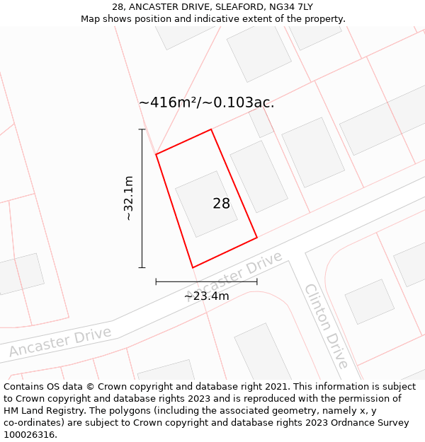 28, ANCASTER DRIVE, SLEAFORD, NG34 7LY: Plot and title map