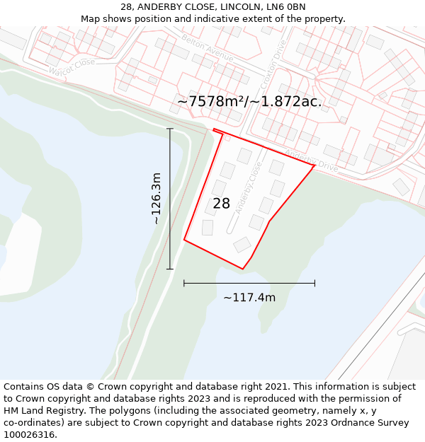 28, ANDERBY CLOSE, LINCOLN, LN6 0BN: Plot and title map