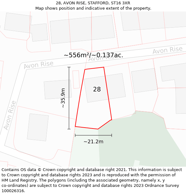 28, AVON RISE, STAFFORD, ST16 3XR: Plot and title map