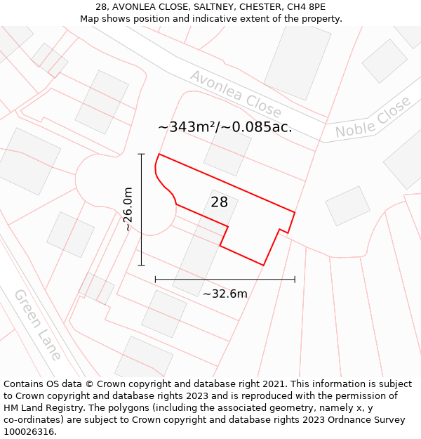 28, AVONLEA CLOSE, SALTNEY, CHESTER, CH4 8PE: Plot and title map