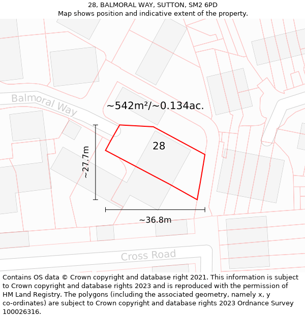 28, BALMORAL WAY, SUTTON, SM2 6PD: Plot and title map