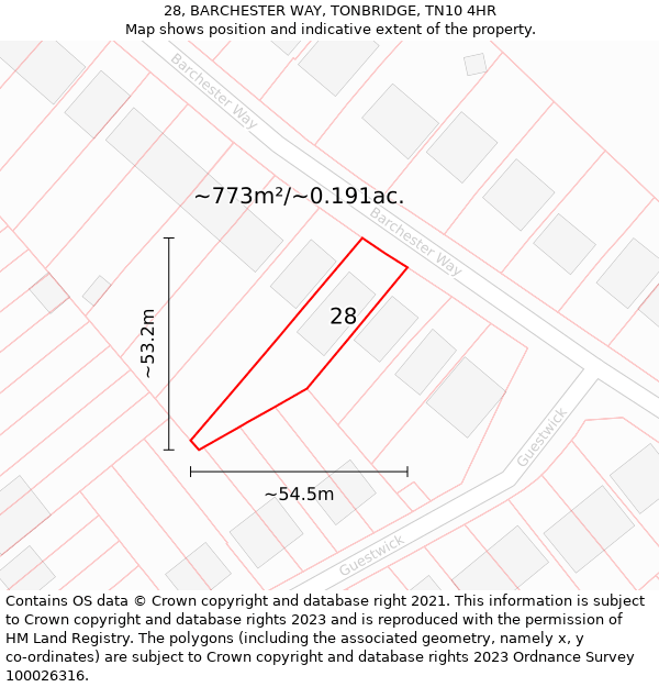 28, BARCHESTER WAY, TONBRIDGE, TN10 4HR: Plot and title map