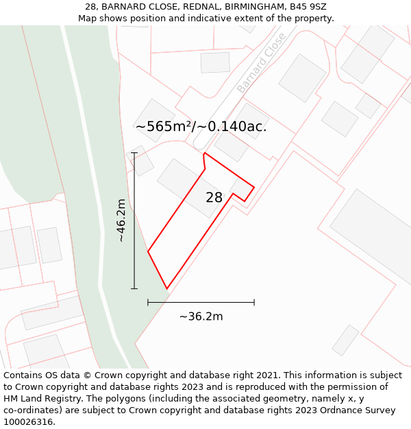 28, BARNARD CLOSE, REDNAL, BIRMINGHAM, B45 9SZ: Plot and title map