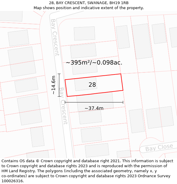 28, BAY CRESCENT, SWANAGE, BH19 1RB: Plot and title map