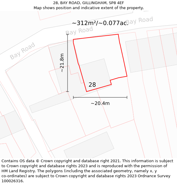 28, BAY ROAD, GILLINGHAM, SP8 4EF: Plot and title map