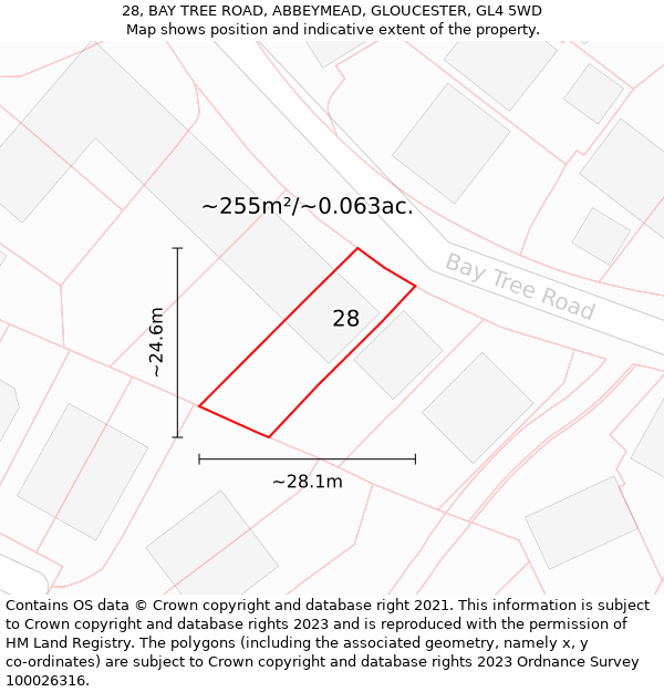 28, BAY TREE ROAD, ABBEYMEAD, GLOUCESTER, GL4 5WD: Plot and title map