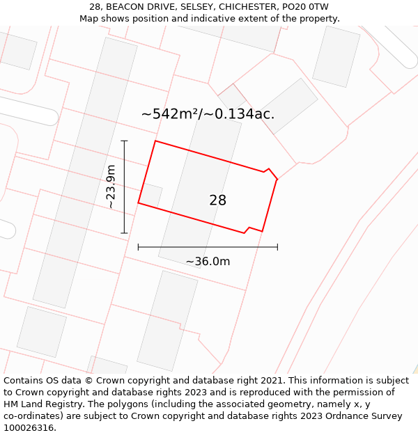 28, BEACON DRIVE, SELSEY, CHICHESTER, PO20 0TW: Plot and title map