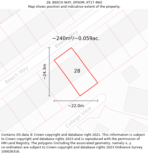 28, BEECH WAY, EPSOM, KT17 4NG: Plot and title map