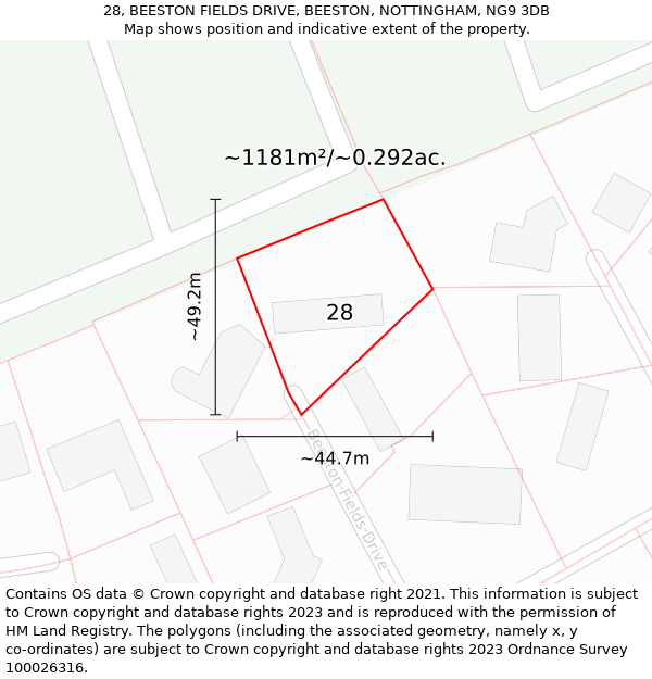 28, BEESTON FIELDS DRIVE, BEESTON, NOTTINGHAM, NG9 3DB: Plot and title map