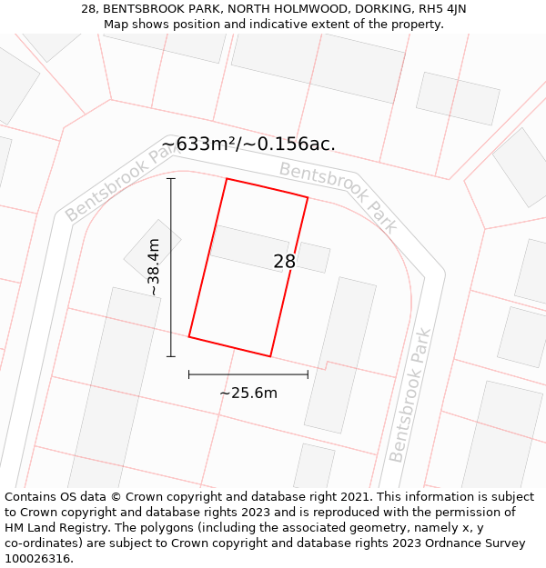 28, BENTSBROOK PARK, NORTH HOLMWOOD, DORKING, RH5 4JN: Plot and title map