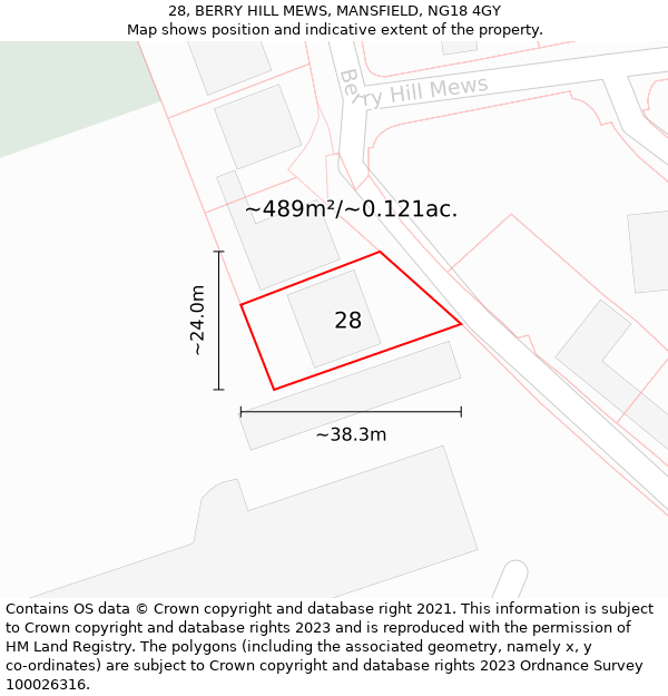 28, BERRY HILL MEWS, MANSFIELD, NG18 4GY: Plot and title map