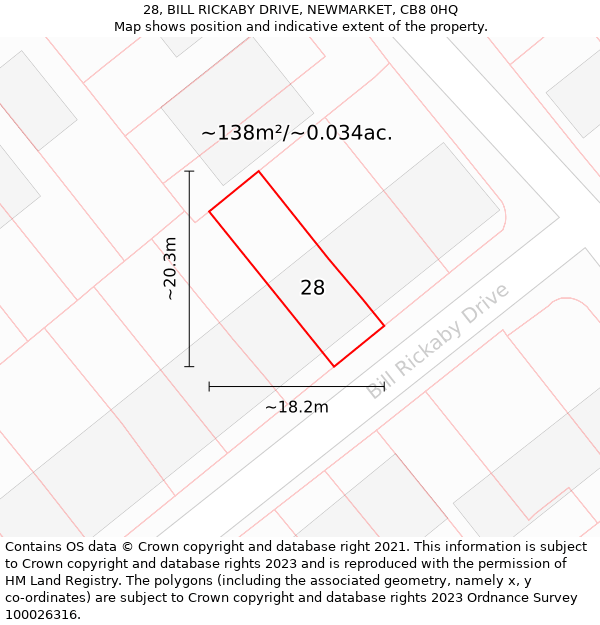 28, BILL RICKABY DRIVE, NEWMARKET, CB8 0HQ: Plot and title map