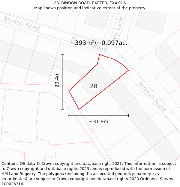 28, BINDON ROAD, EXETER, EX4 9HN: Plot and title map