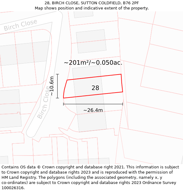 28, BIRCH CLOSE, SUTTON COLDFIELD, B76 2PF: Plot and title map