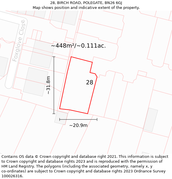 28, BIRCH ROAD, POLEGATE, BN26 6GJ: Plot and title map