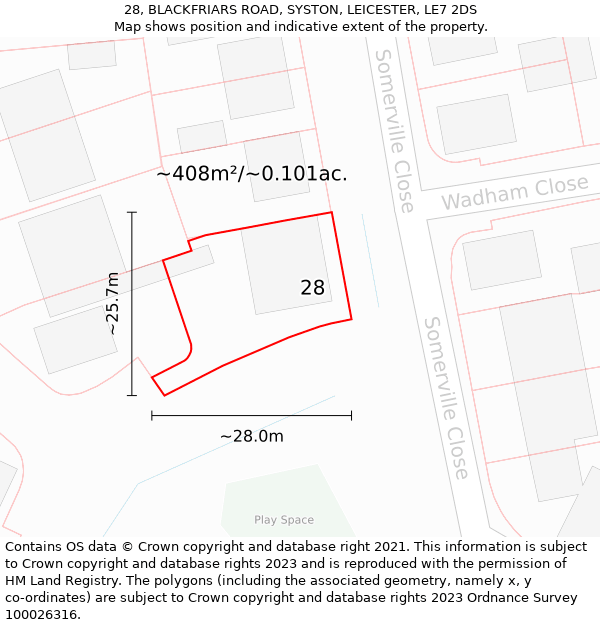 28, BLACKFRIARS ROAD, SYSTON, LEICESTER, LE7 2DS: Plot and title map