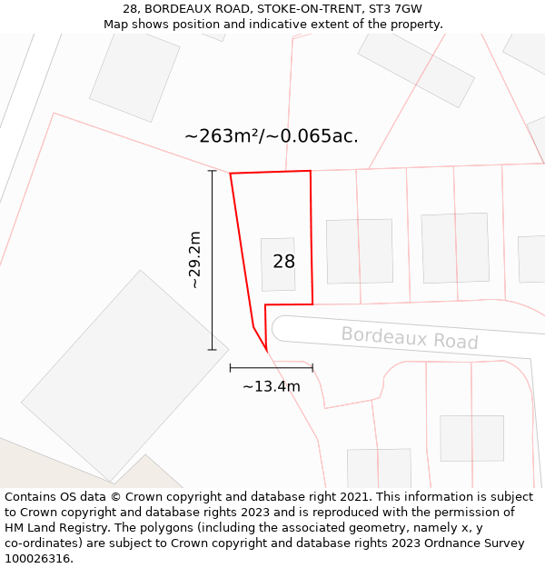 28, BORDEAUX ROAD, STOKE-ON-TRENT, ST3 7GW: Plot and title map