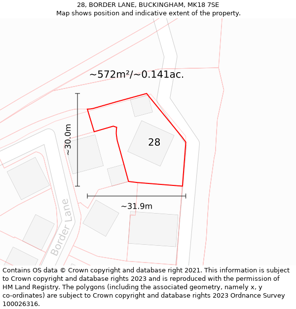 28, BORDER LANE, BUCKINGHAM, MK18 7SE: Plot and title map