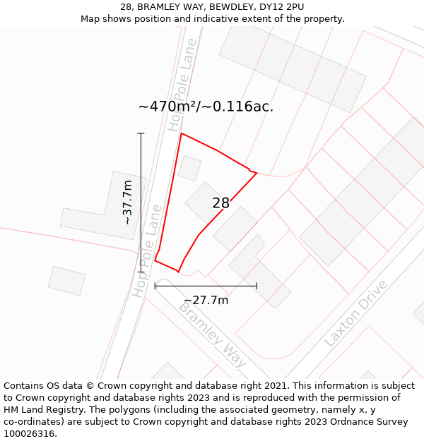 28, BRAMLEY WAY, BEWDLEY, DY12 2PU: Plot and title map