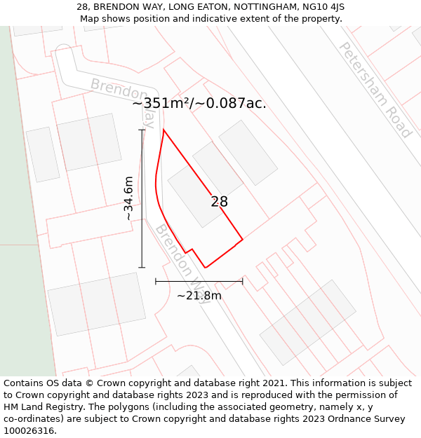 28, BRENDON WAY, LONG EATON, NOTTINGHAM, NG10 4JS: Plot and title map