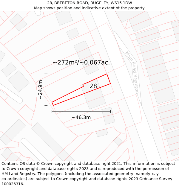 28, BRERETON ROAD, RUGELEY, WS15 1DW: Plot and title map