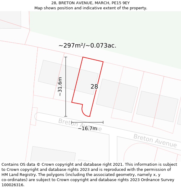 28, BRETON AVENUE, MARCH, PE15 9EY: Plot and title map