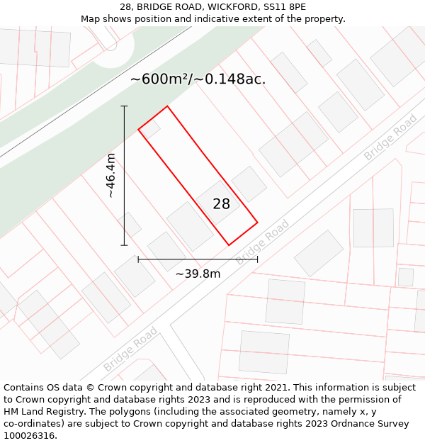 28, BRIDGE ROAD, WICKFORD, SS11 8PE: Plot and title map
